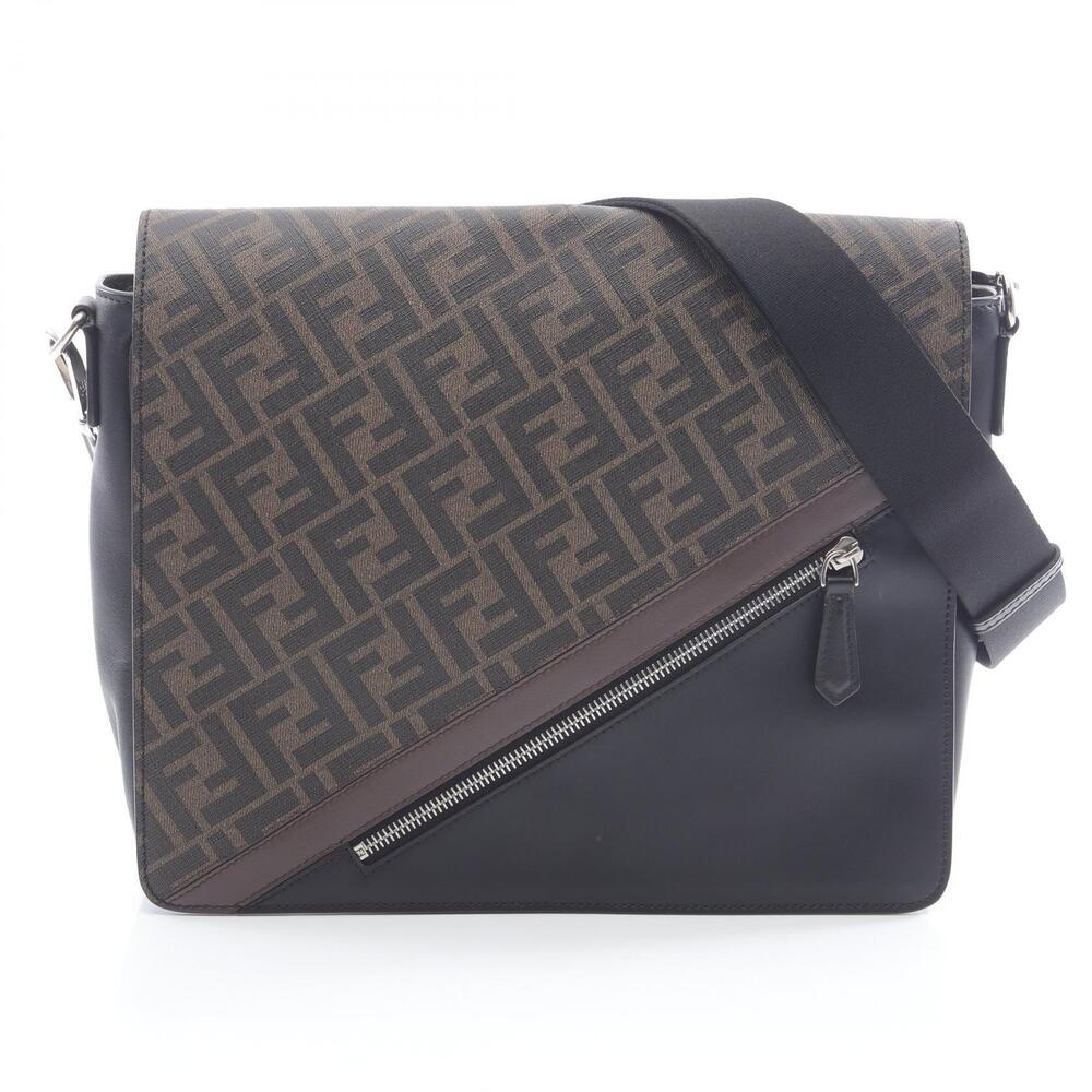 Fendi Zucca Shoulder Bag Canvas Leather Brown Black